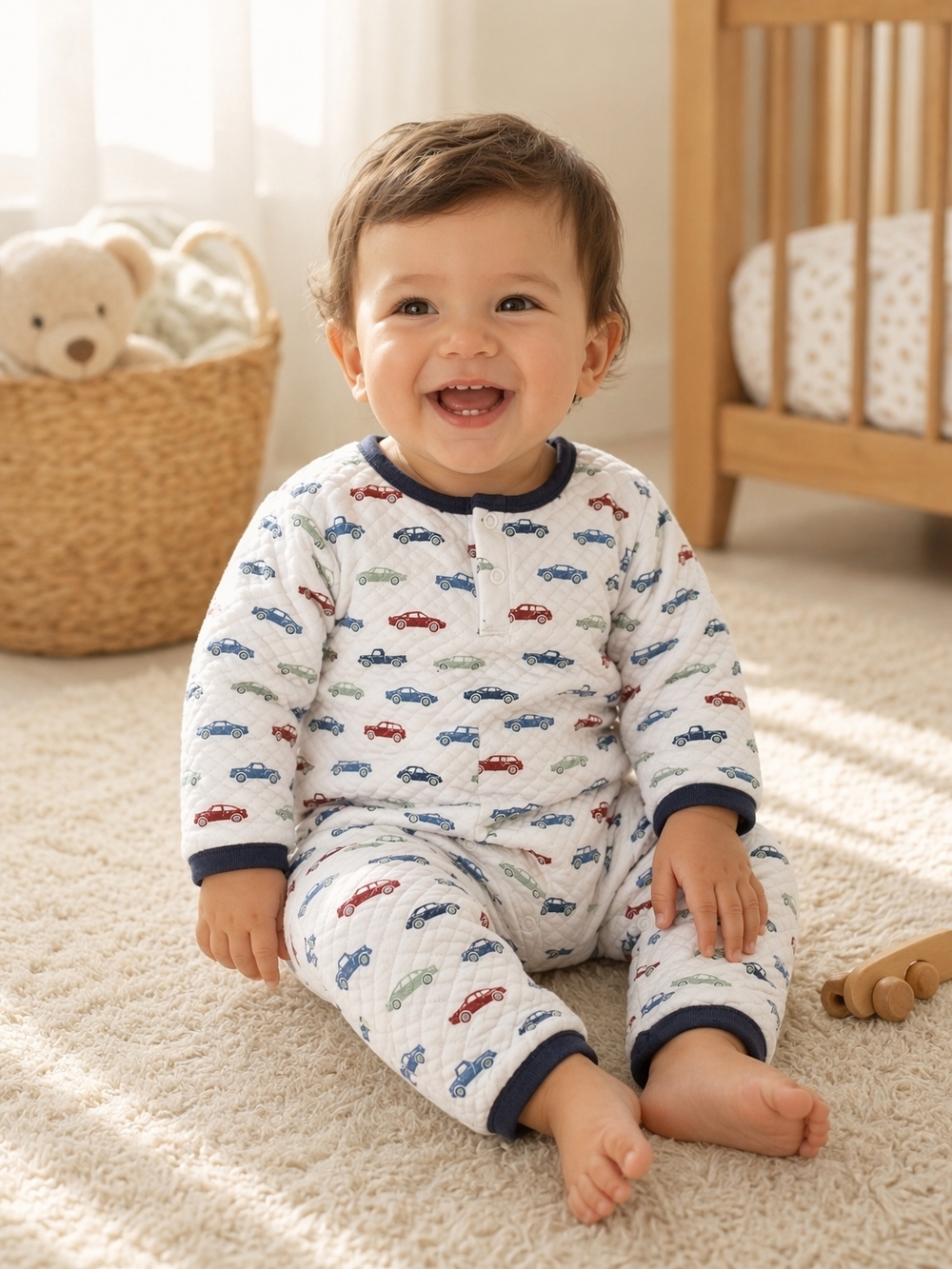 Hudson Baby Infant Boy Cars Print Premium Quilted Coveralls 18M